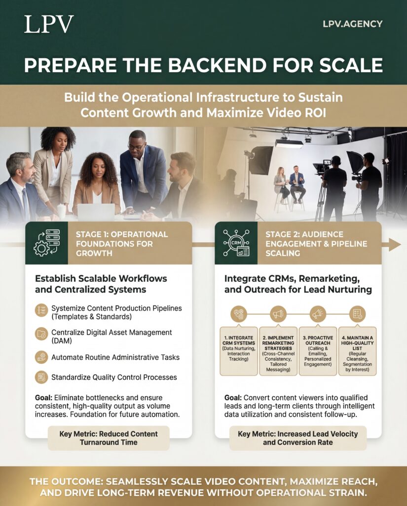 Infographic outlining essential steps for scaling video marketing systems effectively.