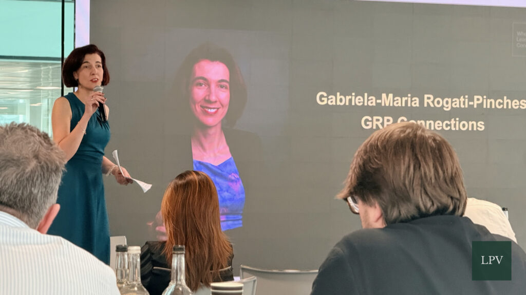 Gabriela-Maria Rogati-Pinches presenting on scalable partnerships at Corporate Connections Summit.
