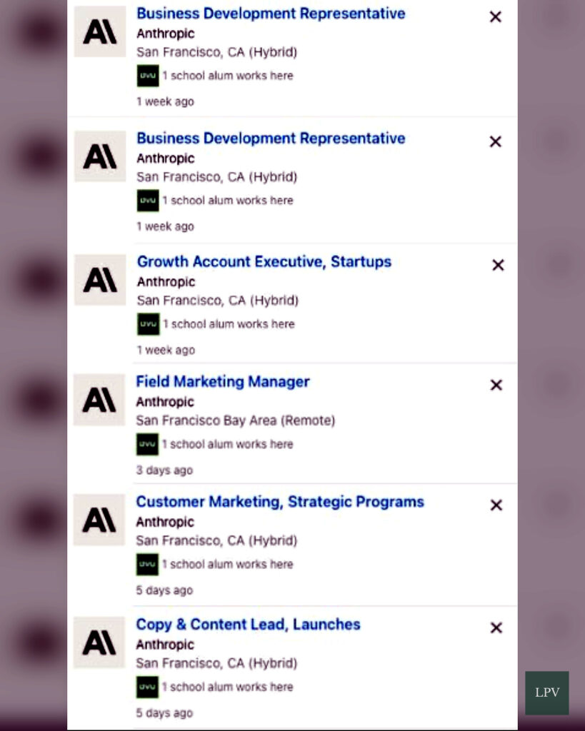 Anthropic's job postings highlight their need for human sales and marketing roles amid AI advancements.