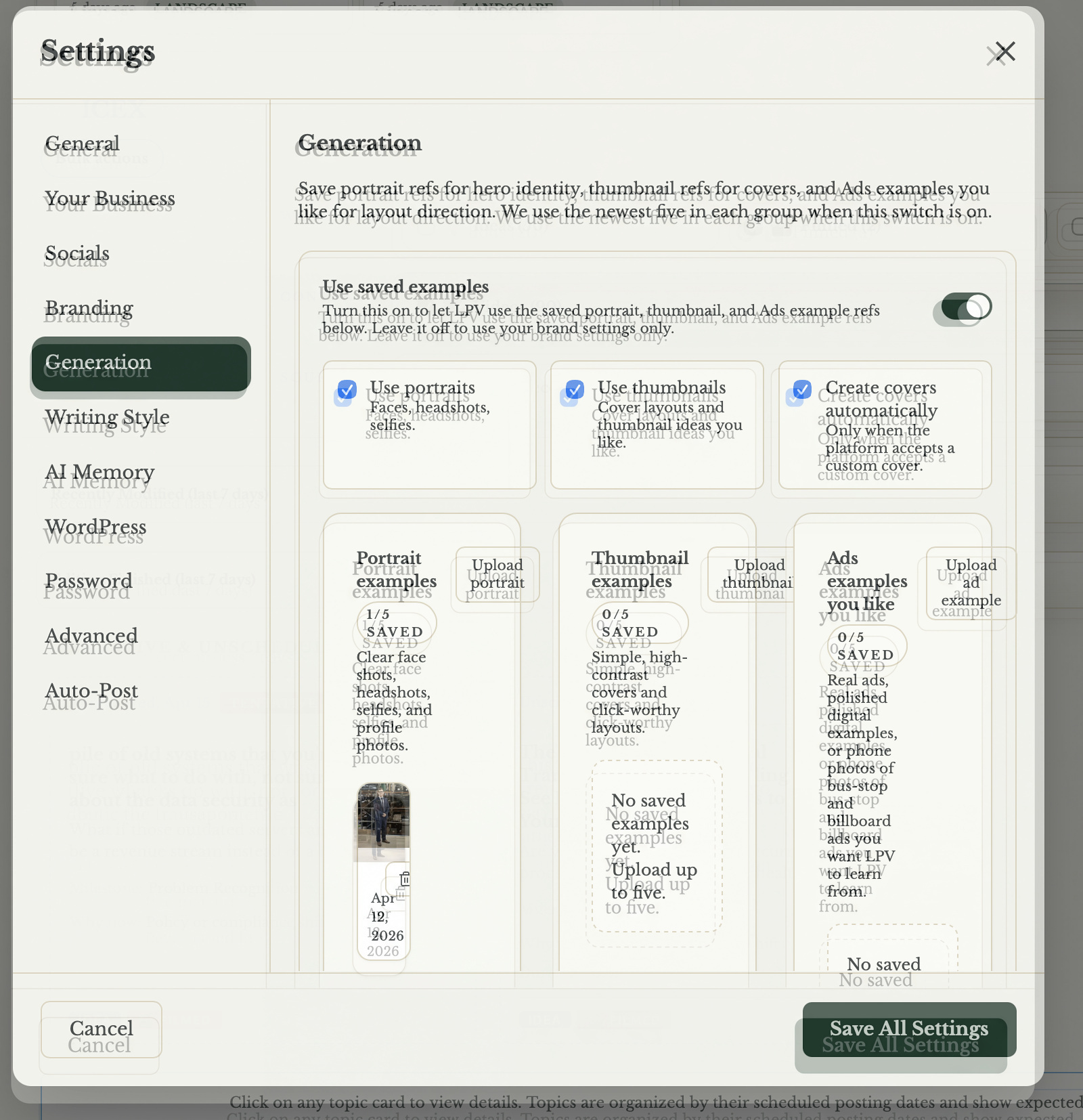 AI content generation tool teaching unique aesthetic for social media automation and design.
