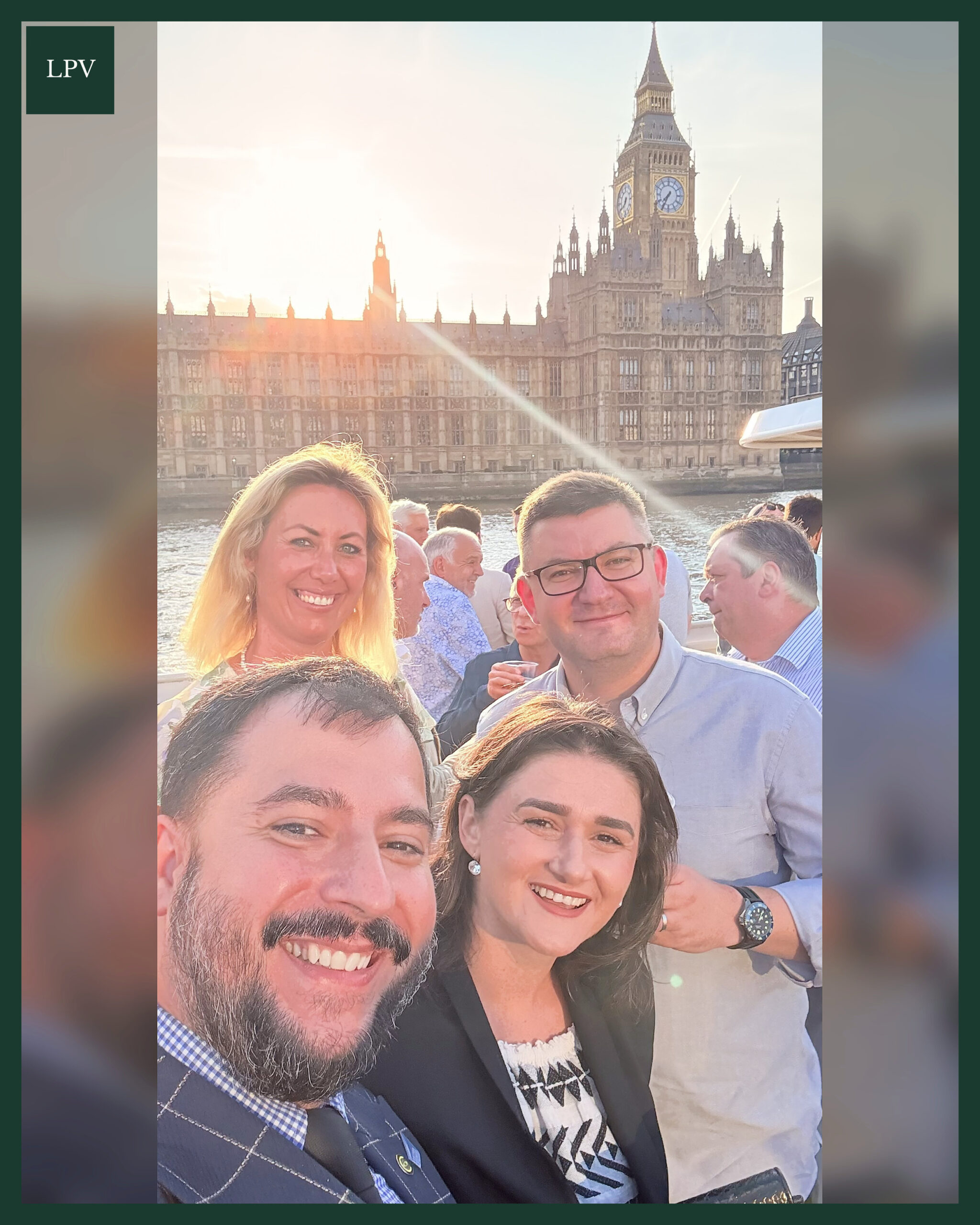 Russell Dalgleish, Alex Nedelea and Darryl Buchanan networking on Thames business boat cruise