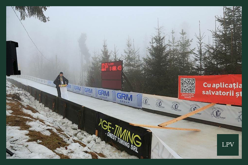 Frozen broadcast equipment and cables at Vatra D winter sports course, testing video marketing preparation