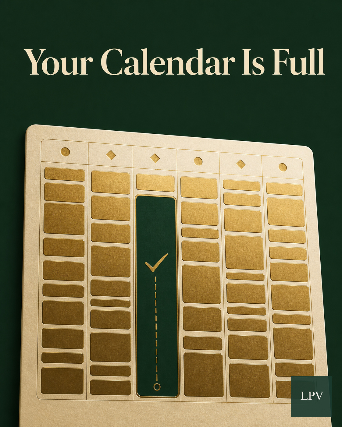 Male business owner reviews packed calendar beside protected revenue work slot