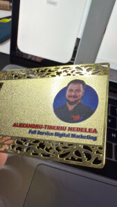 Golden metal business cards, a good fit for Dubai, not a great fit for London, we changed and adapte