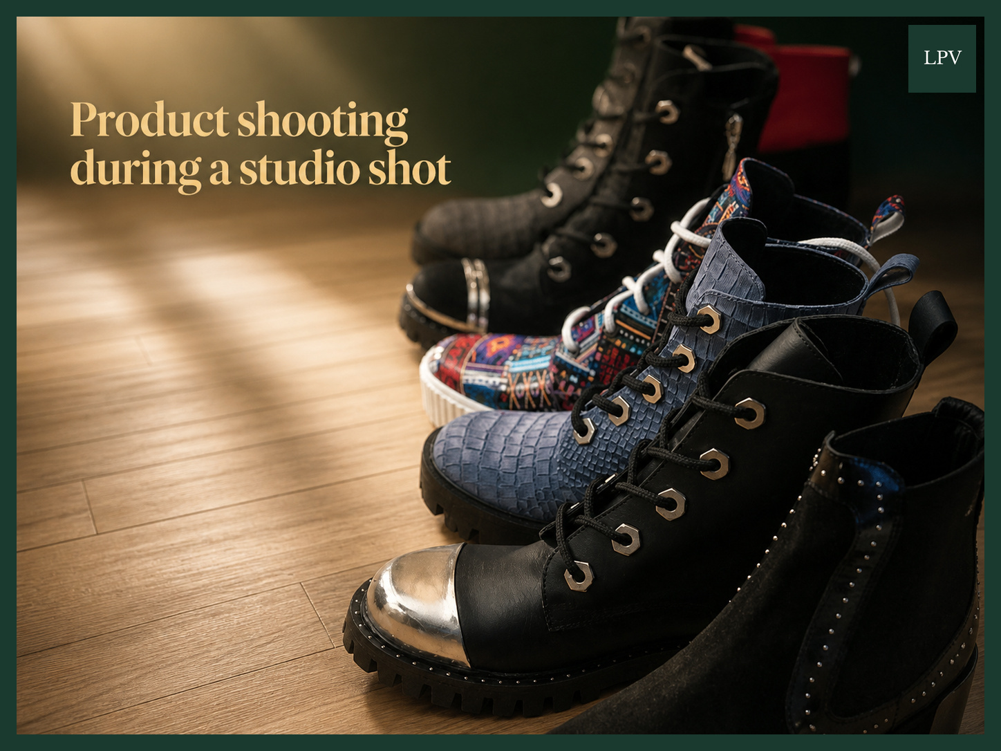 Footwear studio shoot ensuring product colours match accurately online for UK buyers