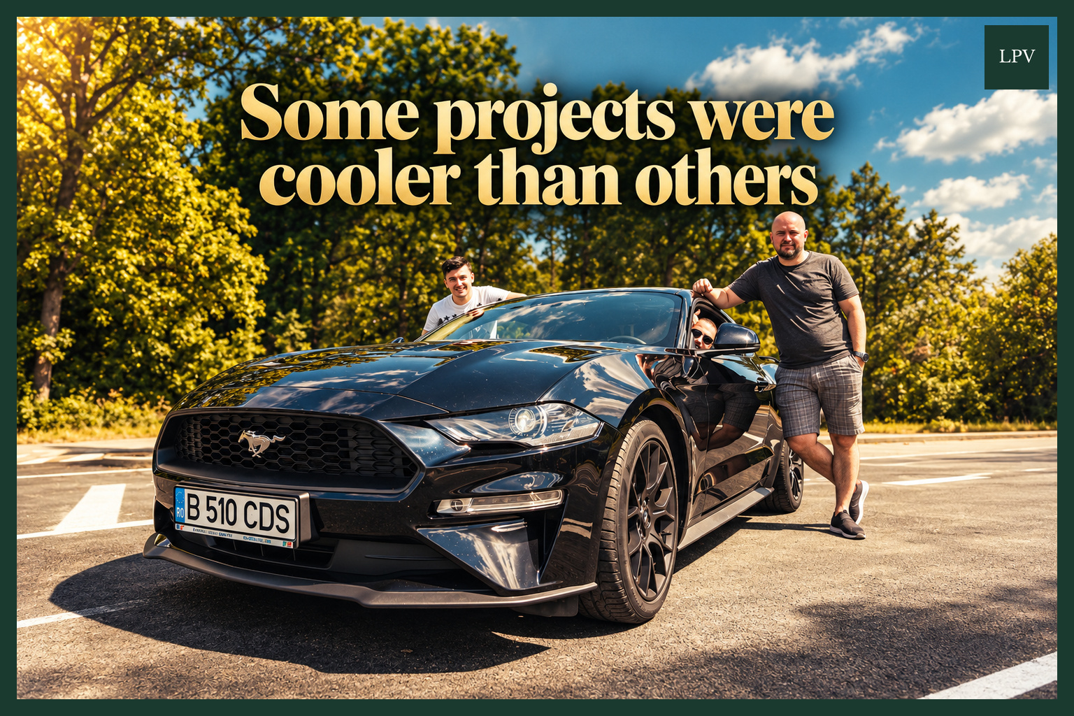 Black Ford Mustang during a London social media video shoot