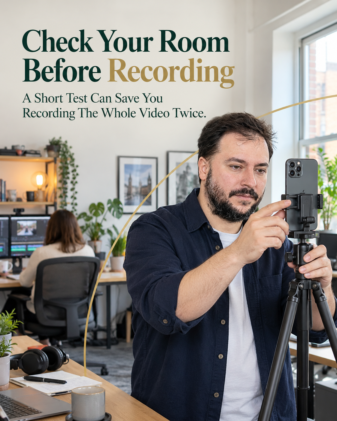 Phone camera test showing a clutter-free filming background for UK business video marketing.