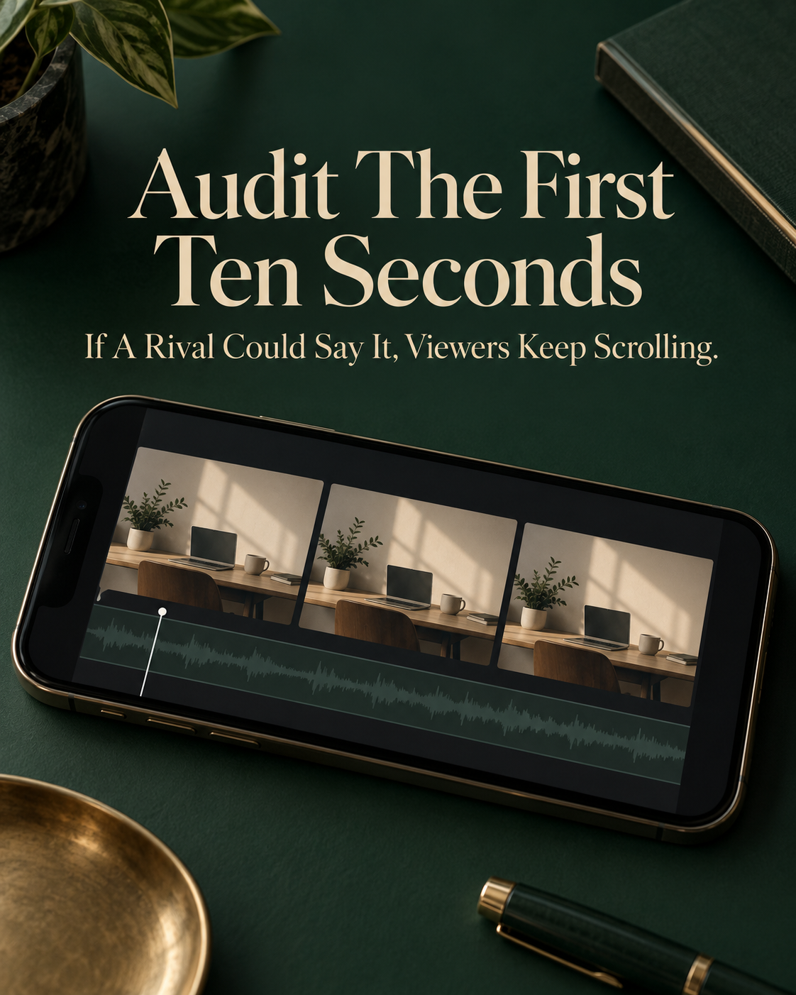 London business owner checks opening seconds of video for recognisable branding with sound off