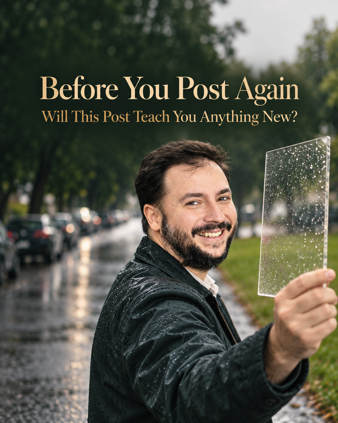 LUXURY Photo-Video pane held against a wet street during early video marketing testing