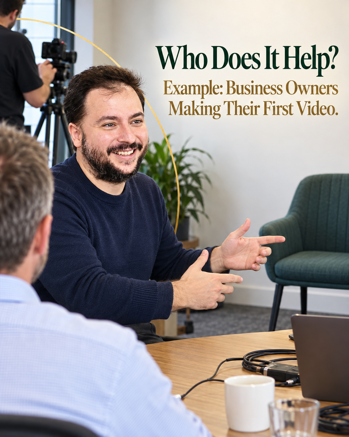 Male business owner in London writing a three-line video brief before recording business marketing content