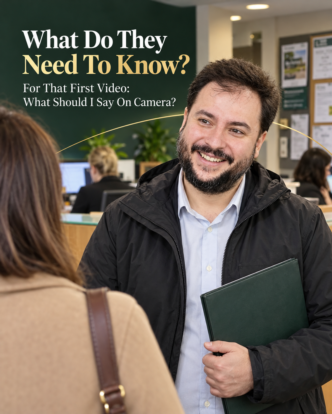 Male business owner reviewing a focused three-line video brief before recording, B2B video marketing London