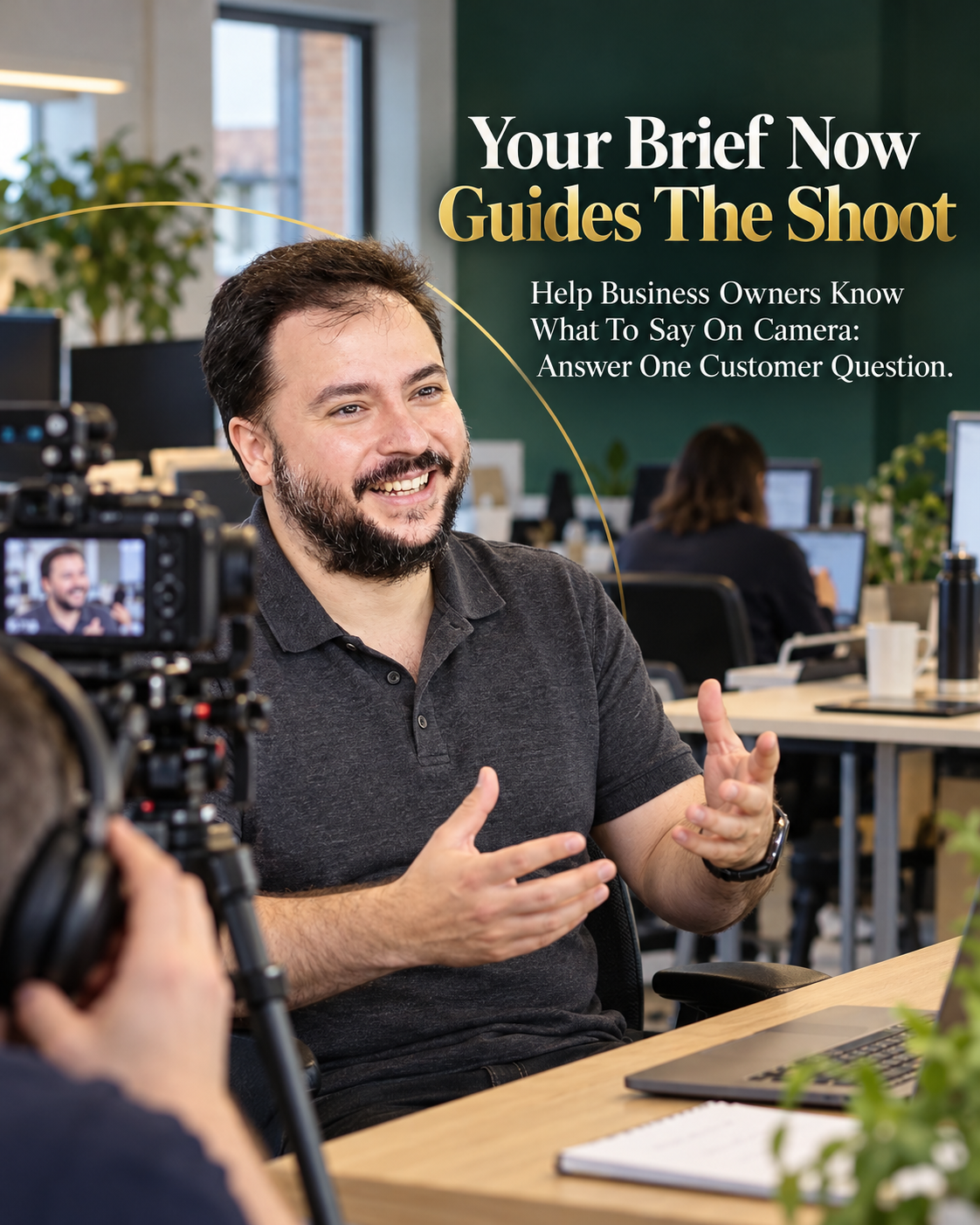Male business owner writing a one-page video brief before recording, B2B video marketing agency London